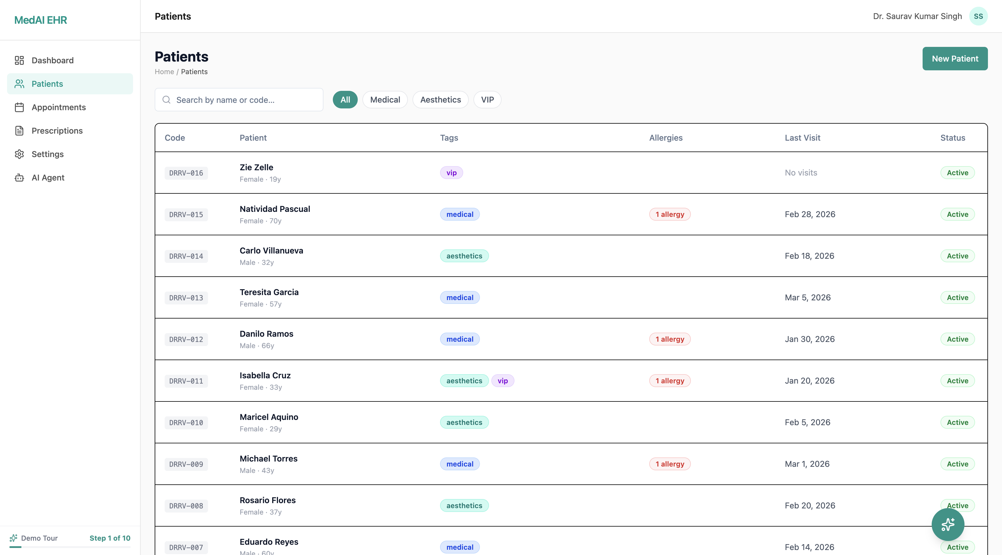 MedAI EHR screenshot